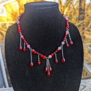 Handmade red glass drop necklace